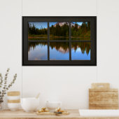 マウンテンレイクリフレクションフェイクウィンドウイリュージョン ポスター (キッチン)