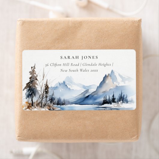 マウンテンレイク冬の雪のランドスケープアドレス ラベル (インサイチュ)