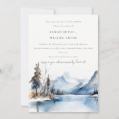 マウンテンレイク冬の雪の風景カップルのシャワー 招待状 (正面)