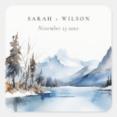 マウンテンレイク冬の雪の風景結婚ズ スクエアシール (正面)