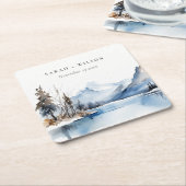 マウンテンレイク冬の雪の風景結婚ズ スクエアペーパーコースター (アングル)