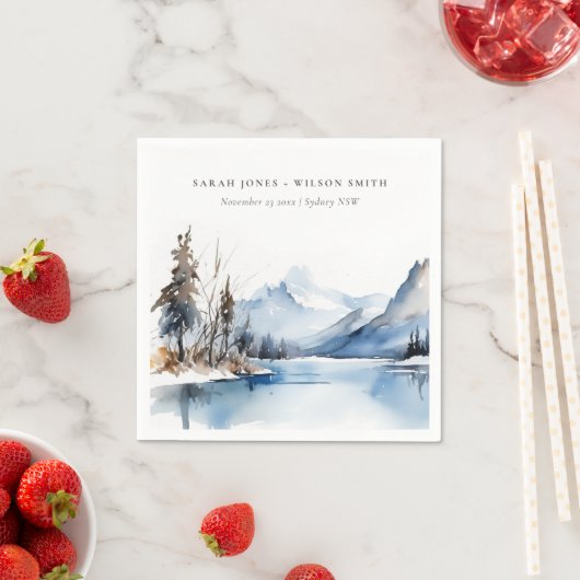 マウンテンレイク冬の雪の風景結婚ズ スタンダードカクテルナプキン (インサイチュ)