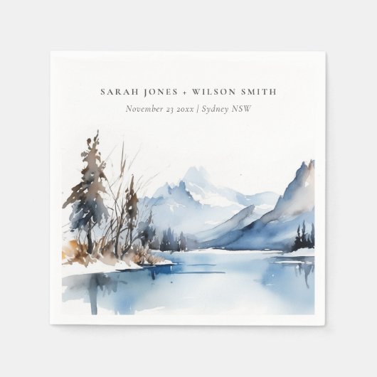マウンテンレイク冬の雪の風景結婚ズ スタンダードカクテルナプキン (正面)