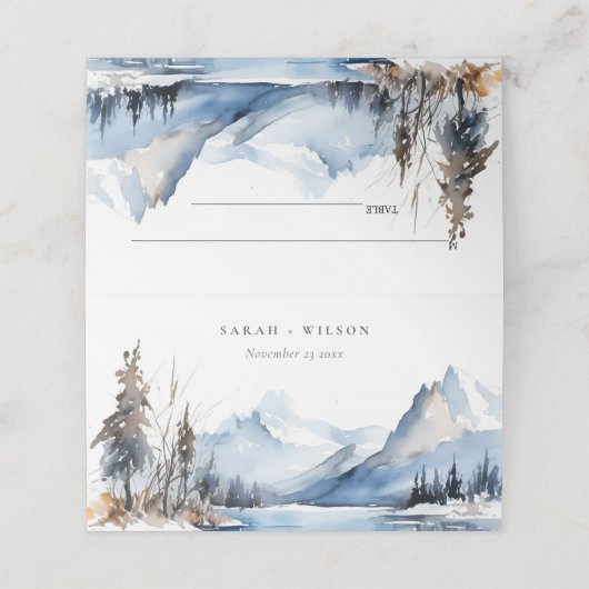 マウンテンレイク冬の雪の風景結婚ズ プレイスカード (外部開封)
