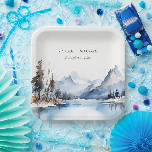 マウンテンレイク冬の雪の風景結婚ズ ペーパープレート (パーティー)