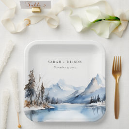 マウンテンレイク冬の雪の風景結婚ズ ペーパープレート