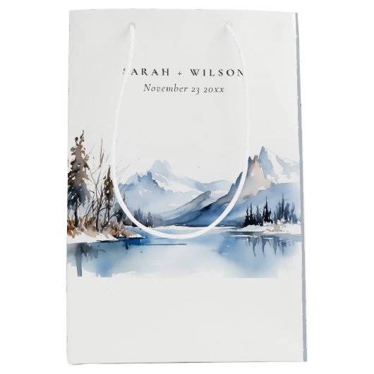 マウンテンレイク冬の雪の風景結婚ズ ミディアムペーパーバッグ (正面)