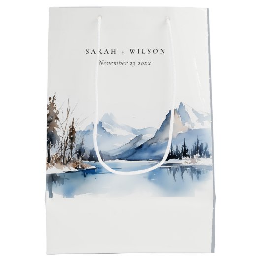 マウンテンレイク冬の雪の風景結婚ズ ミディアムペーパーバッグ (裏面)
