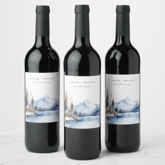 マウンテンレイク冬の雪の風景結婚ズ ワインラベル (ボトル)