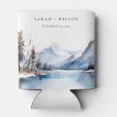 マウンテンレイク冬の雪の風景結婚ズ 缶クーラー (裏面)