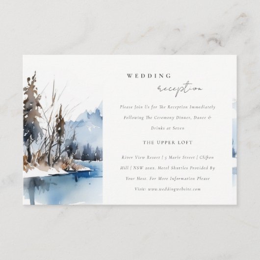 マウンテンレイク冬の風景ウェディングレセプション エンクロージャーカード (正面)