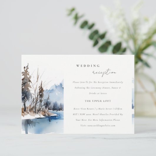 マウンテンレイク冬の風景ウェディングレセプション エンクロージャーカード (スタンド正面)