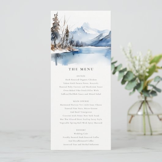 マウンテンレイク冬の風景結婚のメニュー 招待状 (スタンド正面)