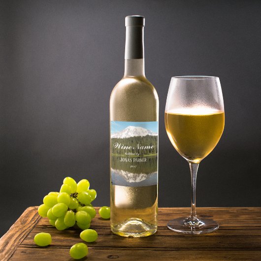 マウンテンレイク反射パーソナライズされた風景 ワインラベル