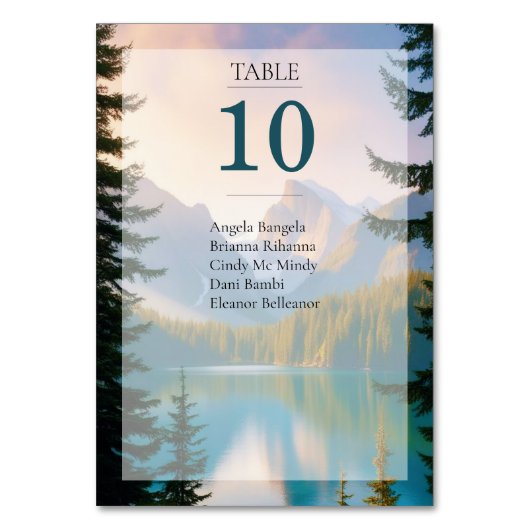 マウンテンレイク結婚ズゲストリストテーブルカード テーブルナンバー (正面)