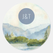 マウンテンレイク結婚ズシンプルモノグラム水の色 ラウンドシール (正面)