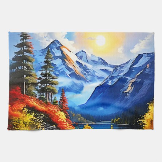 マウンテンレイク：景勝地 キッチンタオル (横)