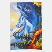 マウンテンレイク：景勝地 キッチンタオル (縦)