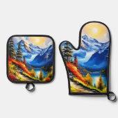 マウンテンレイク：景勝地 鍋つかみ&鍋敷きセット (正面)