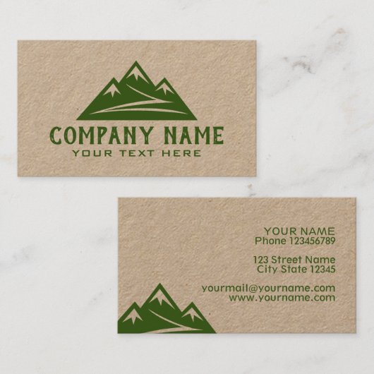 マウンテンロゴの茶色のクラフト名刺テンプレート 名刺 (正面/裏面)