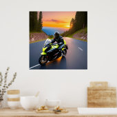マウンテンロードに沿って乗るバイク乗り ポスター (キッチン)