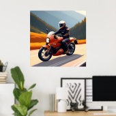 マウンテンロードに沿って乗るバイク乗り ポスター (ホームオフィス)