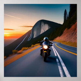マウンテンロードに沿って乗るバイク乗り ポスター