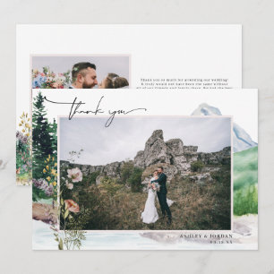 マウンテンワイルドフラワーのボヘミアン風 結婚式の写真の御礼 サンキューカード
