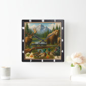 マウンテンワイルドライフハンターズトロフィー スクエア壁時計 (ホーム)