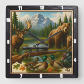 マウンテンワイルドライフハンターズトロフィー スクエア壁時計 (正面)