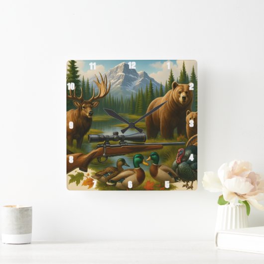 マウンテンワイルフ威厳のあるェルクハンターズトロフィー スクエア壁時計 (ホーム)