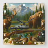 マウンテンワイルフ威厳のあるェルクハンターズトロフィー スクエア壁時計 (正面)