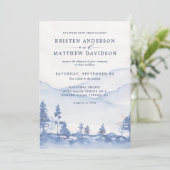 マウンテン素朴ウッドランドウォーターカラーブルー結婚ズ 招待状 (スタンド正面)