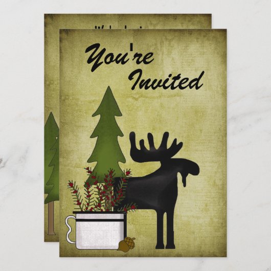 マウンテン素朴カントリームース誕生日招待状 招待状 (正面/裏面)