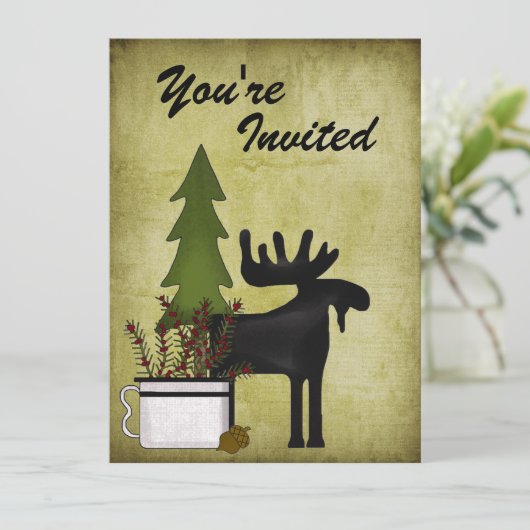 マウンテン素朴カントリームース誕生日招待状 招待状 (スタンド正面)