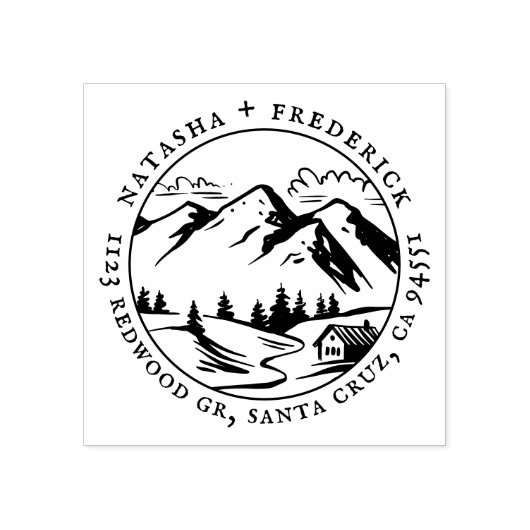 マウンテン素朴キャビンスケッチカップル差出人住所 ラバースタンプ (インプリント)