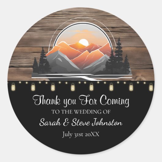 マウンテン素朴バレーフォレストサンセット結婚式の引き出物 ラウンドシール (正面)