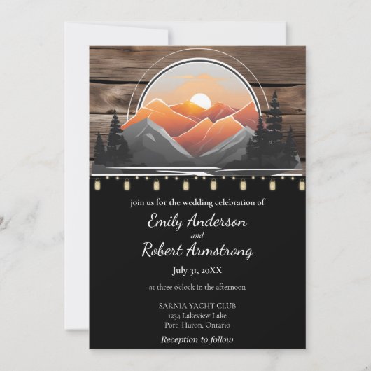マウンテン素朴バレーフォレストサンセット自然 招待状 (正面)