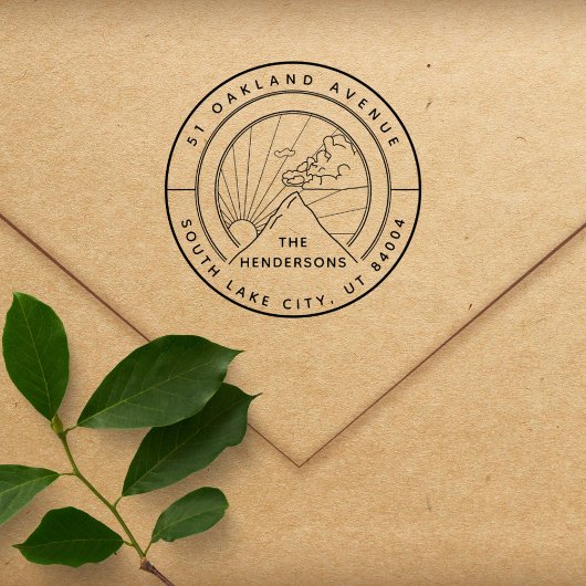 マウンテン素朴ランドスケープラウンド差出人住所 セルフインキングスタンプ