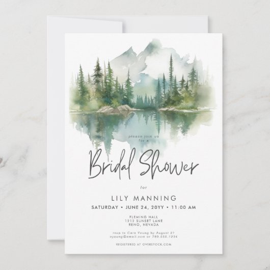 マウンテン素朴レイクウォーターカラーブライダルシャワー 招待状 (正面)