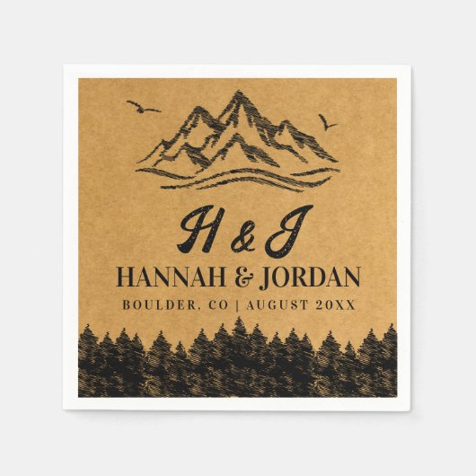 マウンテン素朴自然結婚アウトドア スタンダードカクテルナプキン (正面)