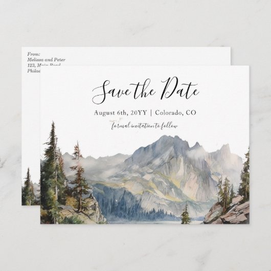 マウンテン結婚ズ・レイクサイドは日付はがきを保存 案内ポストカード (正面/裏面)