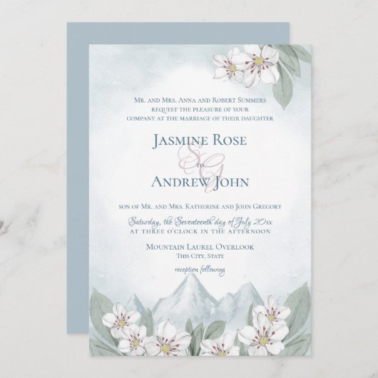 マウンテン結婚ローレルの水彩画 招待状 (正面/裏面)