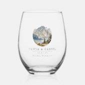 マウンテン結婚式の引き出物ガラス ステムなしワイングラス (正面)