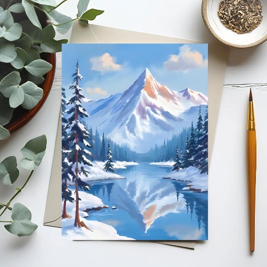 マウンテン エスケープ|冬の雪の水彩画の自然 ポストカード