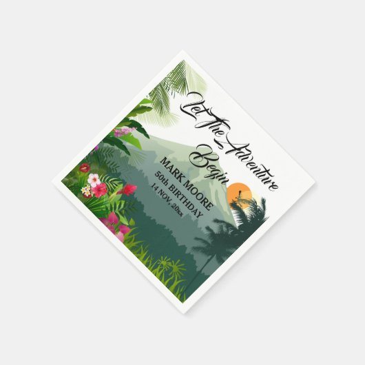マウンテン&フォレストサンセット誕生日招待状 スタンダードカクテルナプキン (角)