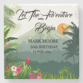 マウンテン&フォレストサンセット誕生日招待状 ストーンコースター