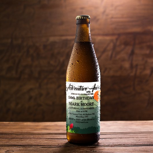 マウンテン&フォレストサンセット誕生日招待状 ワインラベル