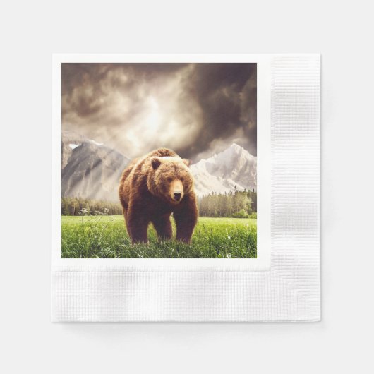 マウンテン・ベア 縁ありカクテルナプキン (正面)