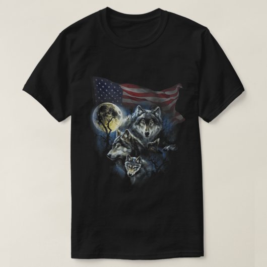 マウンテン・メンズの狼の見張り台フラグ アメリカ製 Tシャツ (デザイン正面)